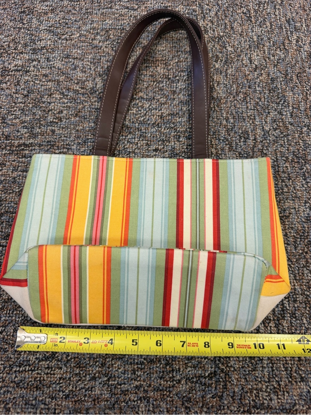 Longaberger Cream Canvas Floral Appliqué Tote with Multicolor Stripes Sunflower - Picture 9 of 12